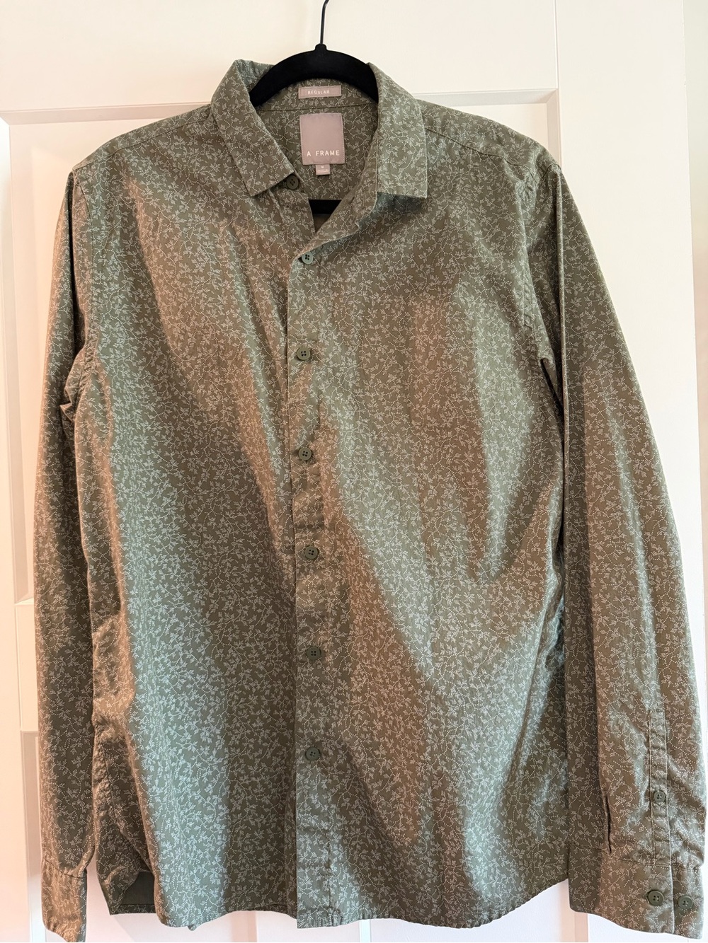 Frame Denim Men's Olive Green Micro-Print Long-Sleeve Button-Down Shirt